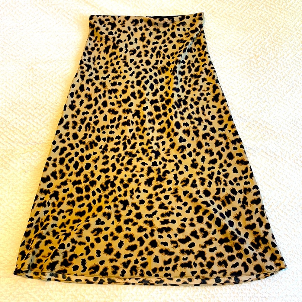 Express Satin Leopard Midi Skirt - Size S